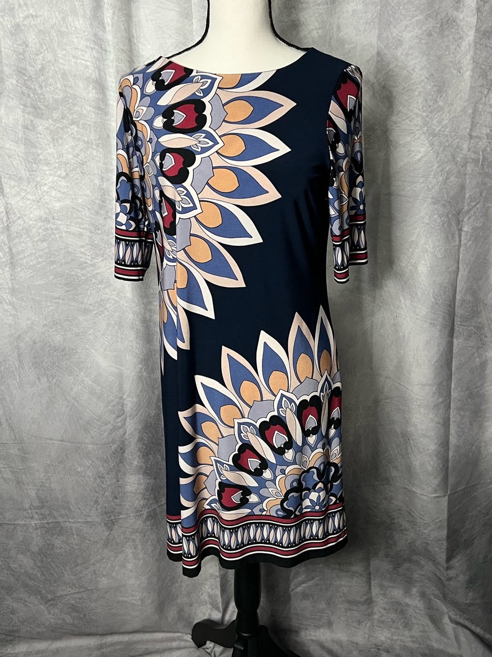 Studio One New York Rust & Navy Floral Geometric Shift Dress - PM